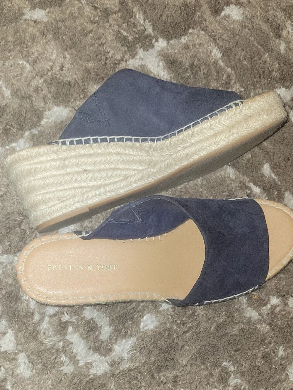 Preston & York Navy Suede Espadrille Wedge Slides